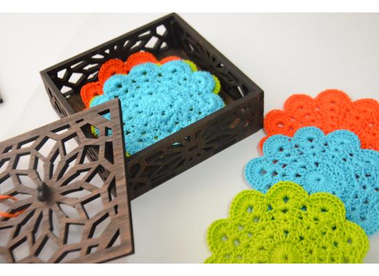 Crochet Coaster Set of 6 Pieces with High Quality wooden Box | Item No.004 